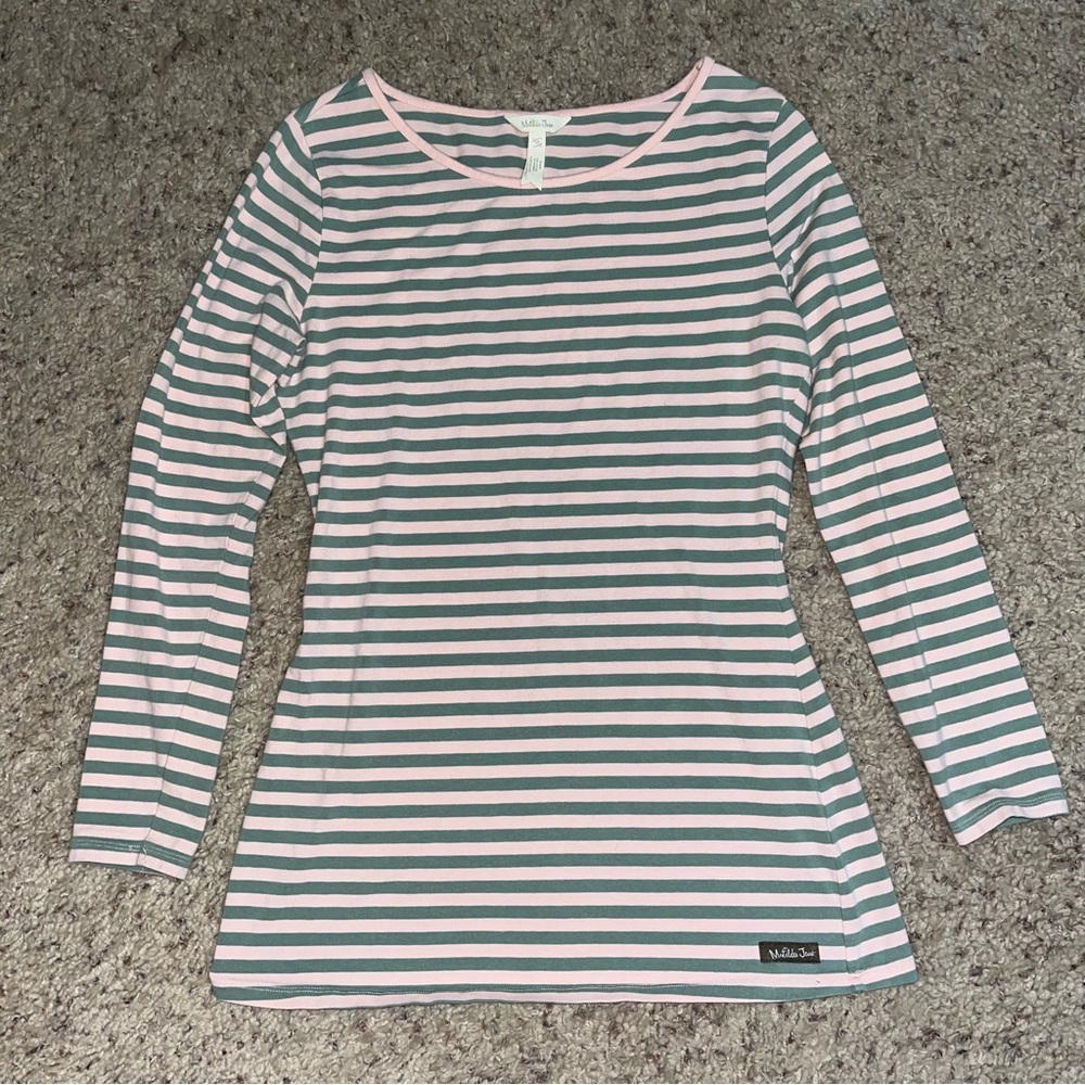 MATILDA JANE WOMENS STRIPED LONG SLEEVE COTTO BLEND SHIRT / MEDIUM